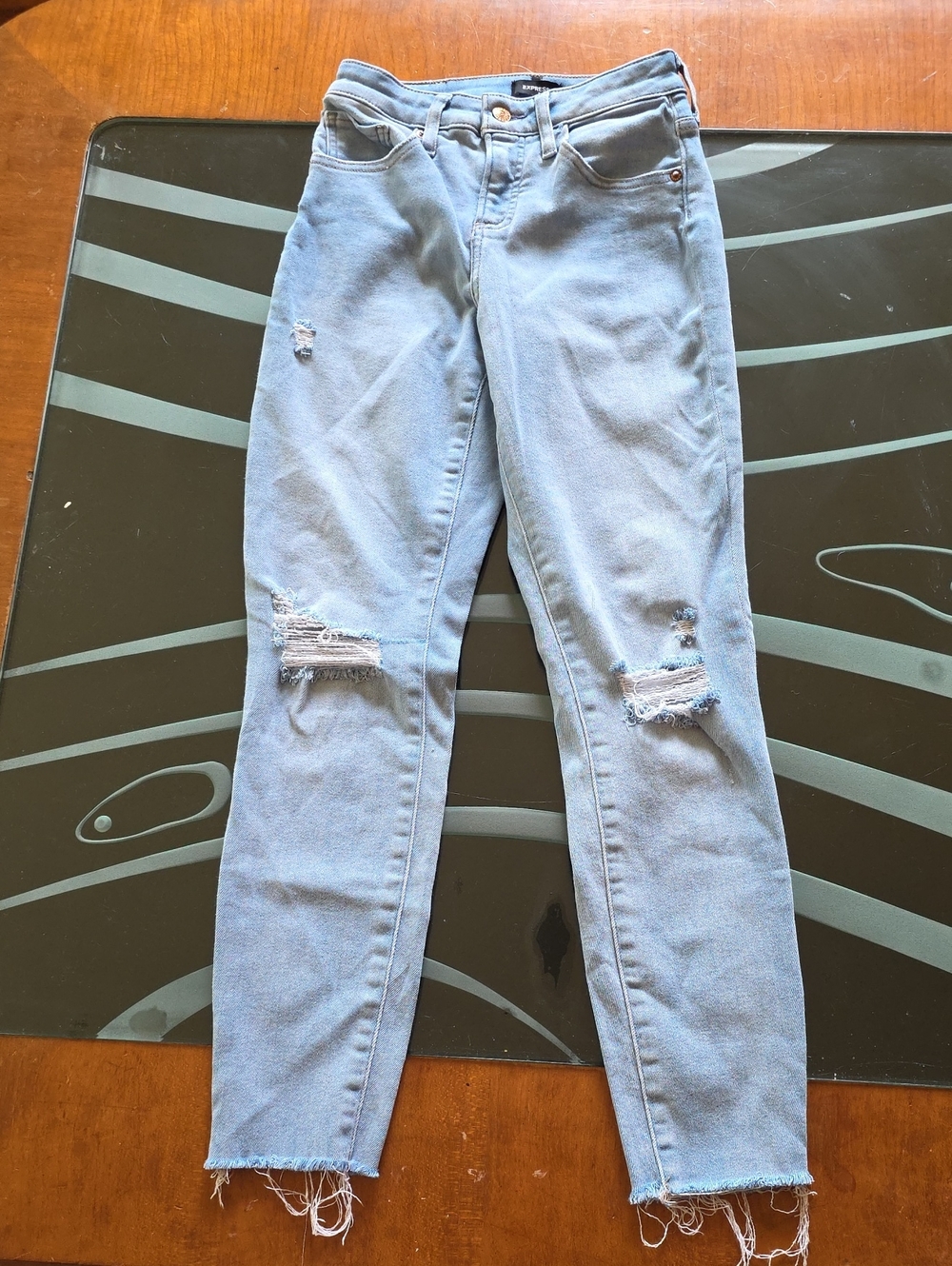 Express Light Blue Ripped Skinny Jeans